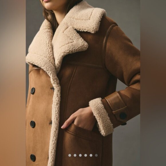 Avec Les Filles Faux Shearling Coat Brown size Large - Picture 3 of 16